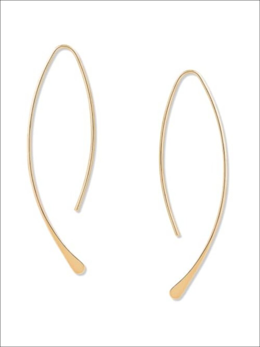 18K Gold Plated Brass Threader Earrings Lightweight Open Hoop Drop Dangle